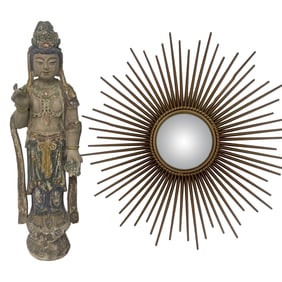 INDONESIAN FIGURE ALONG WITH SUNBURST MIRROR
