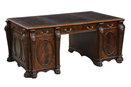 ENGLISH MAHOGANY PARTNERS DESK, AFTER CHIPPENDALE