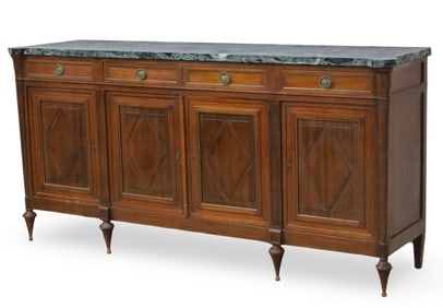 LOUIS XVI STYLE WALNUT MARBLE TOP SIDEBOARD
