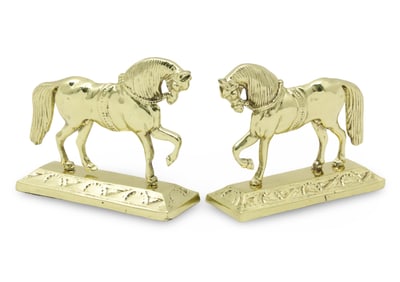 PR ANTIQUE POLISHED BRASS HORSE BOOKENDS