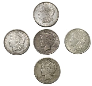 5 AMERICAN SILVER DOLLARS