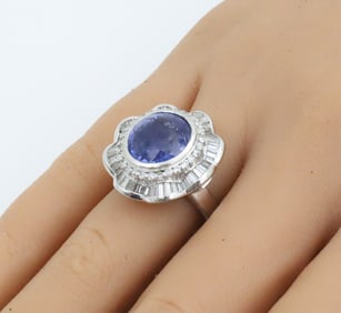 6.6CT SAPPHIRE DIA  AND PLAT. LADIES RING, GIA