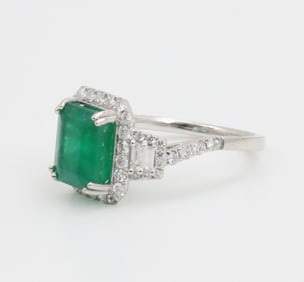 3.75CT EMERALD DIAMOND AND PLATINUM RING, GIA