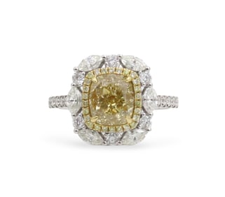 2CT FANCY YELLOW DIAMOND AND PLAT. RING, GIA