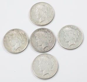 5 AMERICAN SILVER LIBERTY PEACE DOLLARS