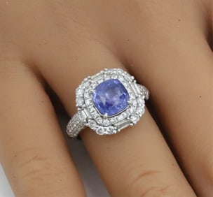 CEYLON SAPPHIRE DIA. AND PLAT. RING, GIA