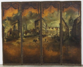 LEATHER AND POLYCHROME FOLDING SCREEN