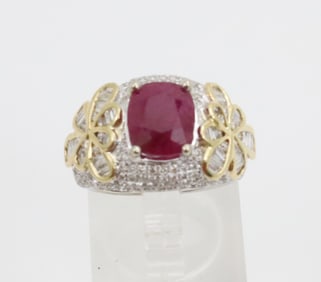 14K W/G RUBY AND DIAMOND RING, GIA