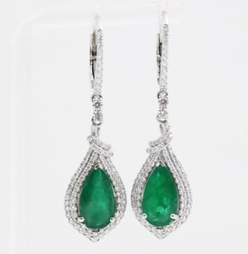EMERALD DIAMOND AND PLATINUM EARRINGS
