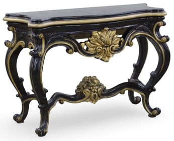 BAROQUE STYLE EBONIZED AND PARCEL GILT CONSOLE