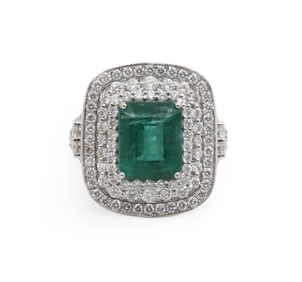 PLATINUM EMERALD AND DIAMOND RING