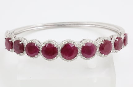 BURMESE RUBY DIAMOND AND PLAT. BANGLE, GIA