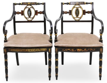 PR DIRECTOIRE STYLE PARCEL GILT ARMCHAIRS
