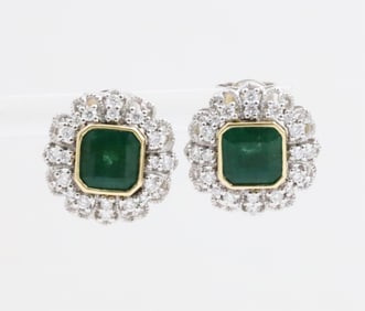 EMERALD DIAMOND 14K G AND PLAT. EARRINGS