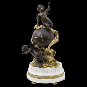 FRENCH MARBLE & BRZ FIGURAL CLOCK