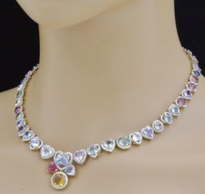 MULITCOLOR SAPPHIRE AND DIAMOND NECKLACE, GIA