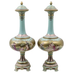 PR. OF CONT. STYLE PORC. CAPPED VASES