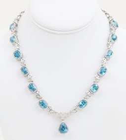 71.75CT BLUE ZIRCON DIAMOND NECKLACE