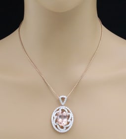 14CT MORGANITE DIAMOND AND 14K GOLD NECKLACE