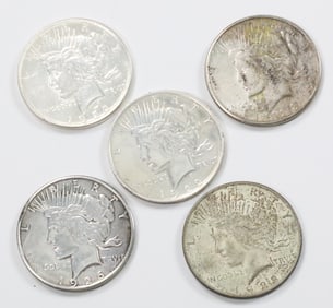 5 AMERICAN SILVER LIBERTY PEACE DOLLARS