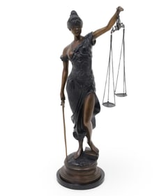 POLYCHROME BRONZE FIGURE OF LADY JUSTICE