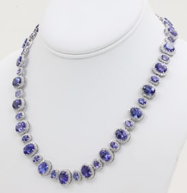 59CT TANZANITE DIAMOND AND 14K GOLD NECKLACE
