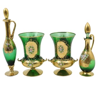 4 PCS. VENETIAN GLASS & GOLD ENAMEL ITEMS