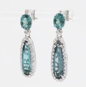 PR 14K W/G TOURMALINE AND DIAMOND EARRINGS