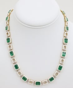 14K EMERALD AND DIAMOND NECKLACE