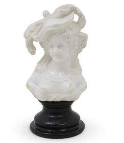 MARBLE BUST OF YOUNG LADY W/CHAPEAU
