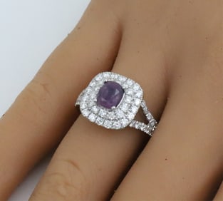 SAPPHIRE DIAMOND PLAT. LADIES RING, GIA