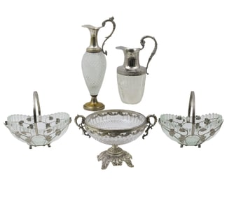 5 PC. LOT OF CRYSTAL & SILVER ITEMS