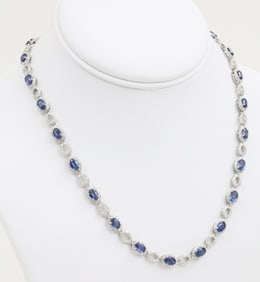 SAPPHIRE DIAMOND AND 14KT GOLD NECKLACE