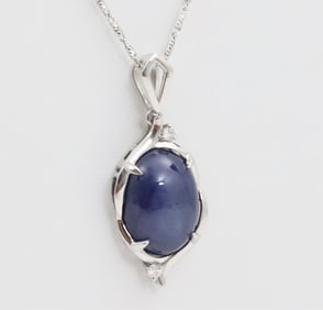 BLUE STAR SAPPHIRE DIAMOND AND GOLD NECKLACE