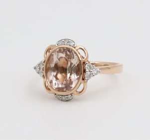2.7CT MORGANITE DIAMOND AND 14K ROSE GOLD RING