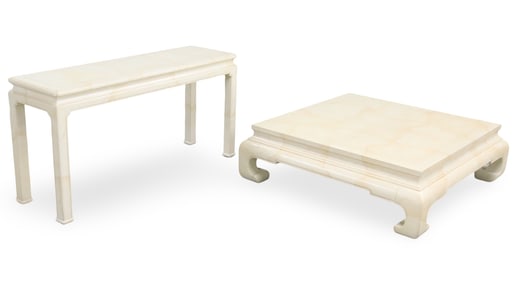 HENREDON GOATSKIN LACQUER CONSOLE AND LOW TABLE
