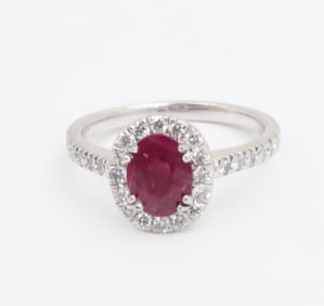 RUBY DIAMOND AND PLATINUM LADIES RING, GIA