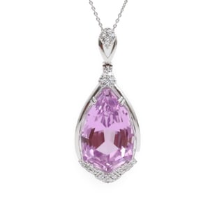 PLATINUM DIAMOND AND KUNZITE NECKLACE