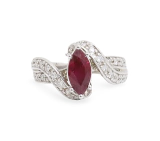 1.36CT RUBY, DIAMOND AND 14K W/G RING