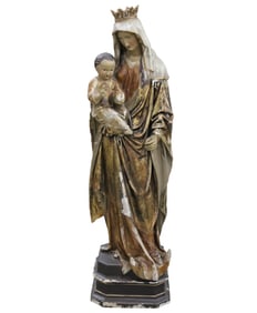 POLYCHROME SCULPTURE OF MADONNA AND CHILD