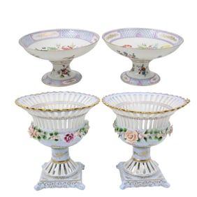 TWO PAIRS OF GERMAN DRESDEN COMPOTES