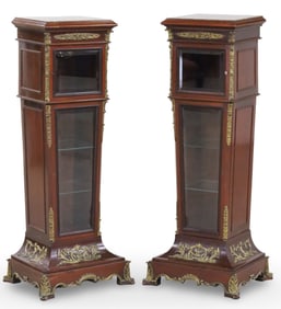 PR BRZ MTD MAHOGANY VITRINE PEDESTALS
