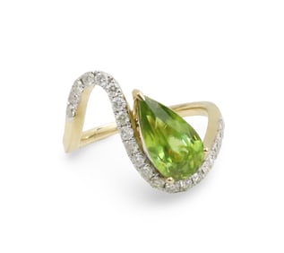 14K Y/G SPHENE AND DIAMOND LADIES RING