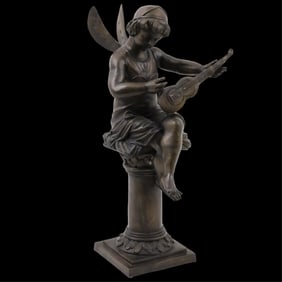 BRONZE OF SEATED CUPID W/LUTE