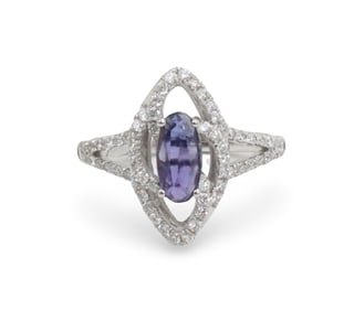 KASHMIR SAPPHIRE DIAMOND AND PLAT. RING, GIA