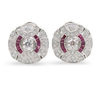 DIAMOND RUBY AND PLATINUM EARRINGS