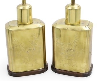 CHINESE BRASS TEA CADDY LAMPS