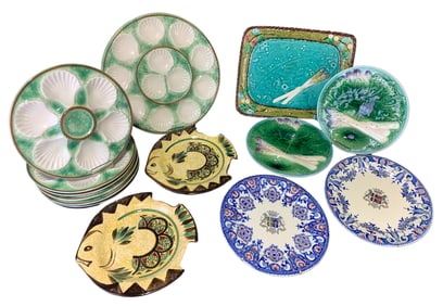 14 PCS. OF FRENCH EATHERNWARE & PORCELAINS