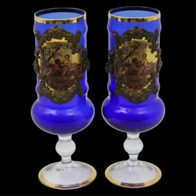 PR. OF VENETIAN COBALT STEMMED VASES