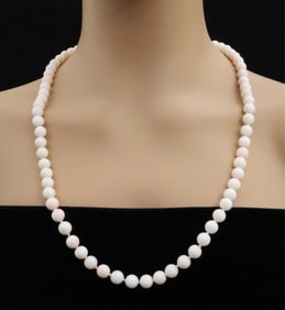 PINK CORAL BEADED NECKLACE W/ 14K CLASP